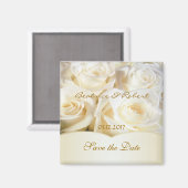 Aimant Elégant Blanc - crème roses Enregistrer la date (Recto/Verso)