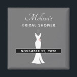 Aimant Elégant blanc sur gris - Fête des mariées élégante<br><div class="desc">Fête des mariées enregistrer l'aimant de date fait avec un arrière - plan gris classe. Illustration graphique d'une élégante robe blanche accrochée à un cintre. Design minimaliste simple.</div>