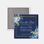 Aimant Élégant Bleu Marine et Or Fleurs Save the Date (Recto/Verso)