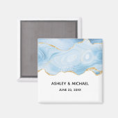 Aimant Elegant Blue and Gold Agate Border Wedding (Recto/Verso)