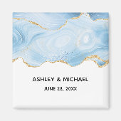 Aimant Elegant Blue and Gold Agate Border Wedding (Devant)