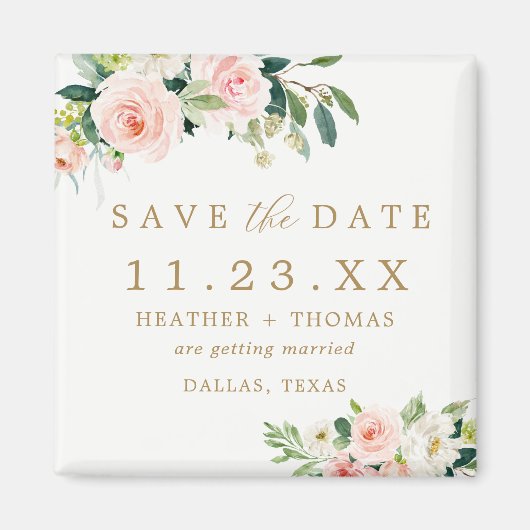 Aimant Élégant Blush Floral Enregistrer l'aimant de date (Devant)