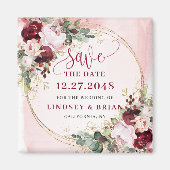 Aimant Élégant Boho Bordeaux Rose Doré Floral Save the Da (Devant)