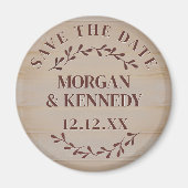 Aimant Elégant bois look mariage Enregistrer la date Magn (Devant)