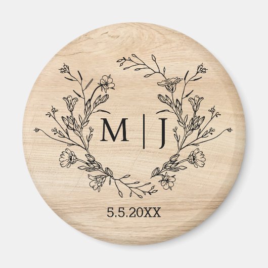 Aimant élégant botanique simple mariage bois rustique (Devant)