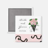 Aimant Elégant bouquet Mariage rose et noir (Recto/Verso)
