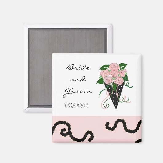 Aimant Elégant bouquet Mariage rose et noir (Recto/Verso)