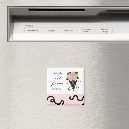 Aimant Elégant bouquet Mariage rose et noir (In Situ (Lave-vaisselle))