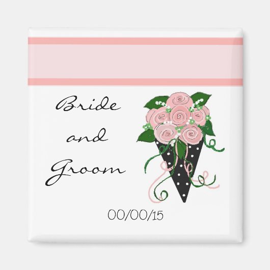 Aimant Elégant bouquet Mariage rose et noir (Devant)