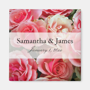 Aimant Élégant bouquet rose Mariage personnalisé