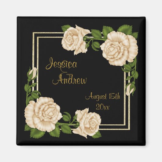 Aimant Élégant Chic Corner ivoire Bouquets Rose Mariage (Devant)