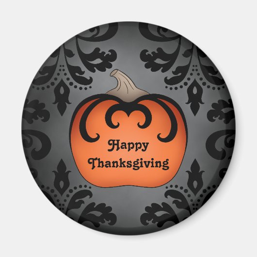 Aimant Élégant citrouille de Thanksgiving sur damask (Devant)