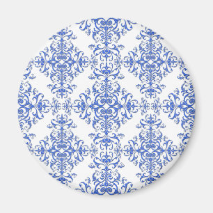Aimant Elégant Cobalt bleu et blanc Floral Style Damask