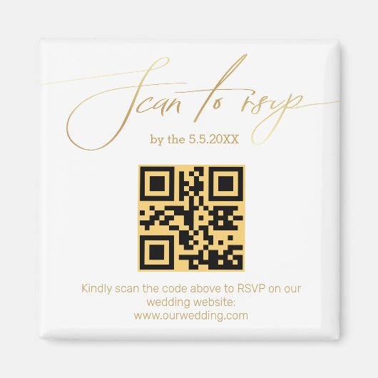 Aimant Élégant code QR rsvp écriture manuscrite dorée mar (Devant)