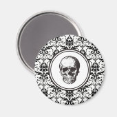 Aimant Élégant crâne noir et blanc Damas (Recto/Verso)