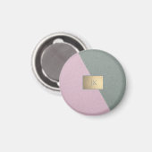 Aimant Élégant cuir rose vert, Monogramme (Recto/Verso)