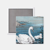 Aimant Elégant Cygne Blanc Avec Bébé (Recto/Verso)