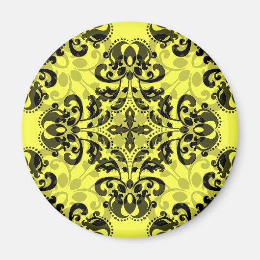 Aimant Élégant damas noir et jaune (Devant)