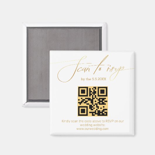 Aimant élégant écriture dorée rsvp qr code mariage (Recto/Verso)