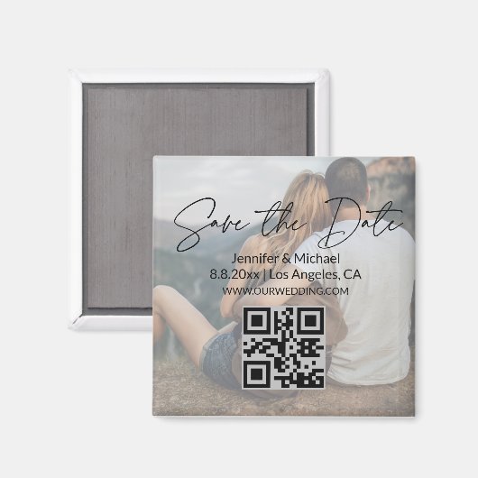 Aimant élégant enregistrer la date, code qr couple photo  (Recto/Verso)