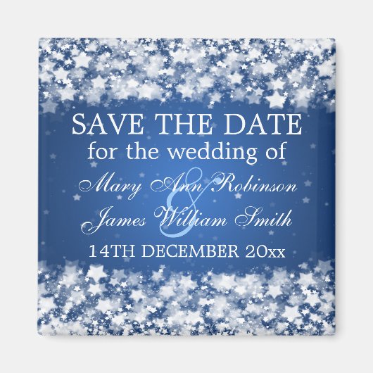 Aimant Élégant Enregistrer La Date Éblouissant Étoiles Bl (Devant)