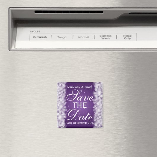 Aimant Élégant Enregistrer La Date Party Étinceler Purple (In Situ (Lave-vaisselle))