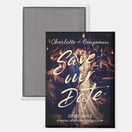 Aimant Élégant Enregistrer notre Mariage Date (Recto/Verso)