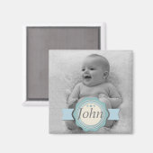 Aimant Élégant Étiquette garde photo bébé - bleu (Recto/Verso)