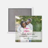 Aimant Elégant eucalyptus photo mariage enregistrer la da (Recto/Verso)