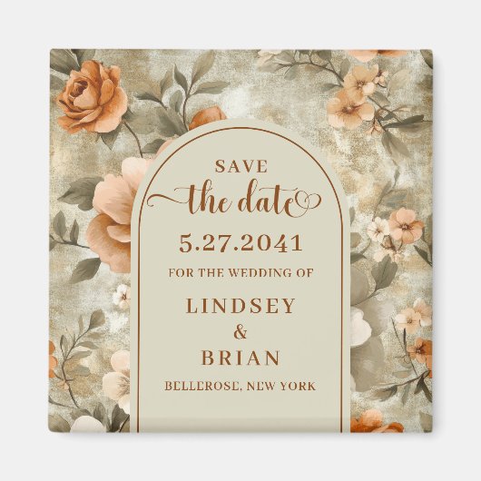 Aimant Élégant Faire-Part de Mariage Fleur Terracotta Ivo (Devant)