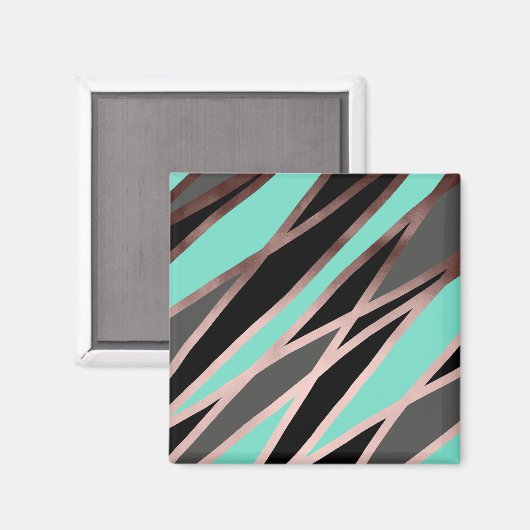 Aimant élégant faux rose abstrait or noir gris menthe (Recto/Verso)