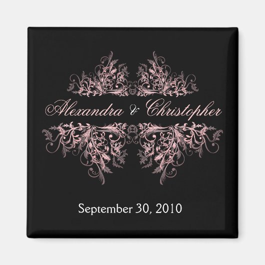 Aimant Élégant Fleur Rose Sauvez La Date Mariage 2 (Devant)