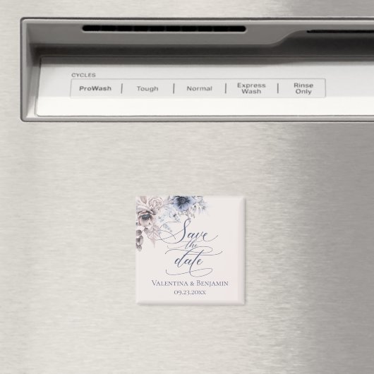 Aimant Elégant floral Enregistrer la date Bleu Dusty beig (In Situ (Lave-vaisselle))