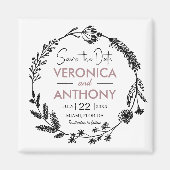 Aimant Élégant Floral Enregistrer l'aimant Date (Devant)