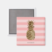 Aimant élégant joli ceinture en or ananas & bande rose (Recto/Verso)