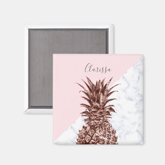 Aimant Elégant joli rose d'ananas en marbre blanc (Recto/Verso)