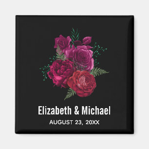 Aimant Elegant Magenta Rose Floral Bouquet Wedding