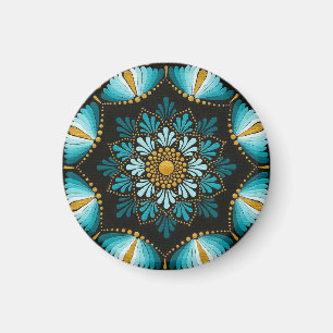 Aimant Elégant Mandala bleu Boho de géométrie sacrée