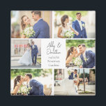 Aimant Élégant mariage marié marié couple photo Collage<br><div class="desc">Ce magnifique cadeau magnet pour couple marié récemment dispose d'une disposition classe de 6 photos mariages sur un arrière - plan blanc avec les noms,  l'emplacement et la date du couple marié. Une magnifique photo commémorative présente pour votre femme ou votre mari au trésor éternel.</div>