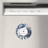 Aimant Elégant Marine Blue Peonies & White Roses Mariage (In Situ (Lave-vaisselle))