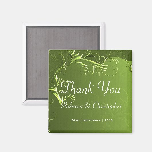 Aimant Élégant Merci Mariage vert Chartreuse (Recto/Verso)
