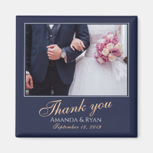 Aimant Élégant Merci photo bleu moderne Mariage