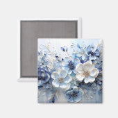 Aimant Élégant Moderne Fleur Botanique Bleu Blanc (Recto/Verso)