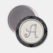Aimant Élégant Monogramme Argent Initial A (Recto/Verso)