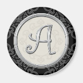 Aimant Élégant Monogramme Argent Initial A (Devant)