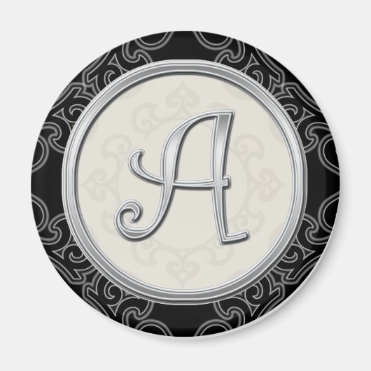 Aimant Élégant Monogramme Argent Initial A (Devant)