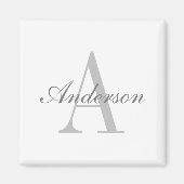 Aimant Elégant Monogramme Classique Rond Blanc & Gris Aut (Devant)