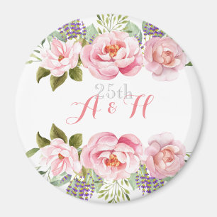 Aimant Élégant monogramme de couronne de fleurs rose 25e