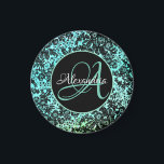 Aimant Élégant Monogramme floral bleu turquoise et noir<br><div class="desc">Un design noir dramatique motif floral sur fond bleu turquoise pour le contraste puis un cercle noir au milieu avec élégant script où vous pouvez le personnaliser avec une lettre,  nom ou logo pour en faire votre propre parti unique.  Partie de la collection Chic Black Floral</div>