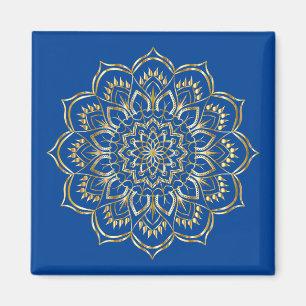 Aimant Élégant Motif de mandala bleu et or